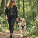 Passeggiata con un labrador nel bosco – immagine illustrativa generata